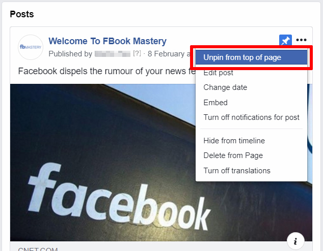 how to unpin a facebook post